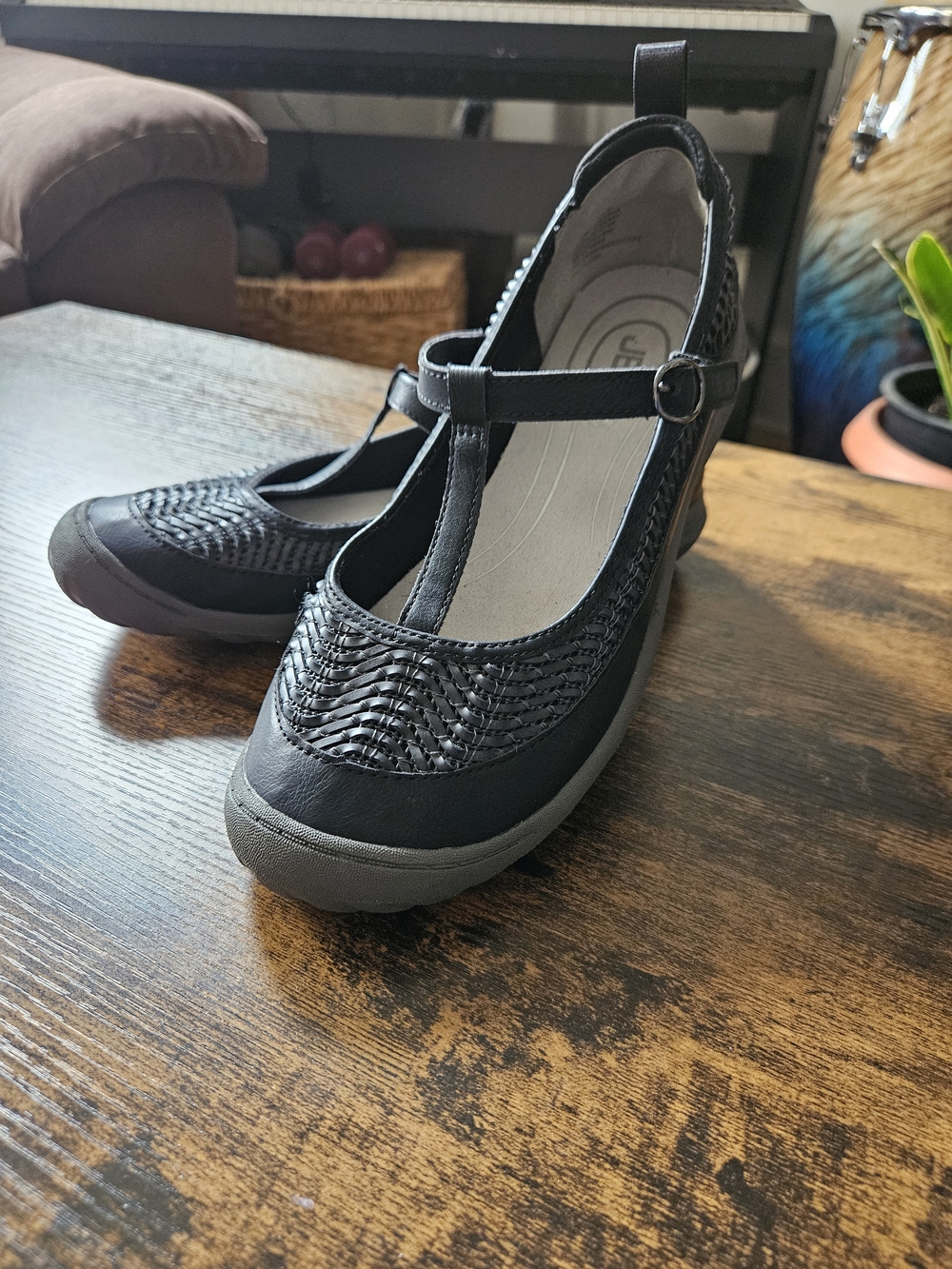 JBU Black Mary Jane Woven-Detail Flat
